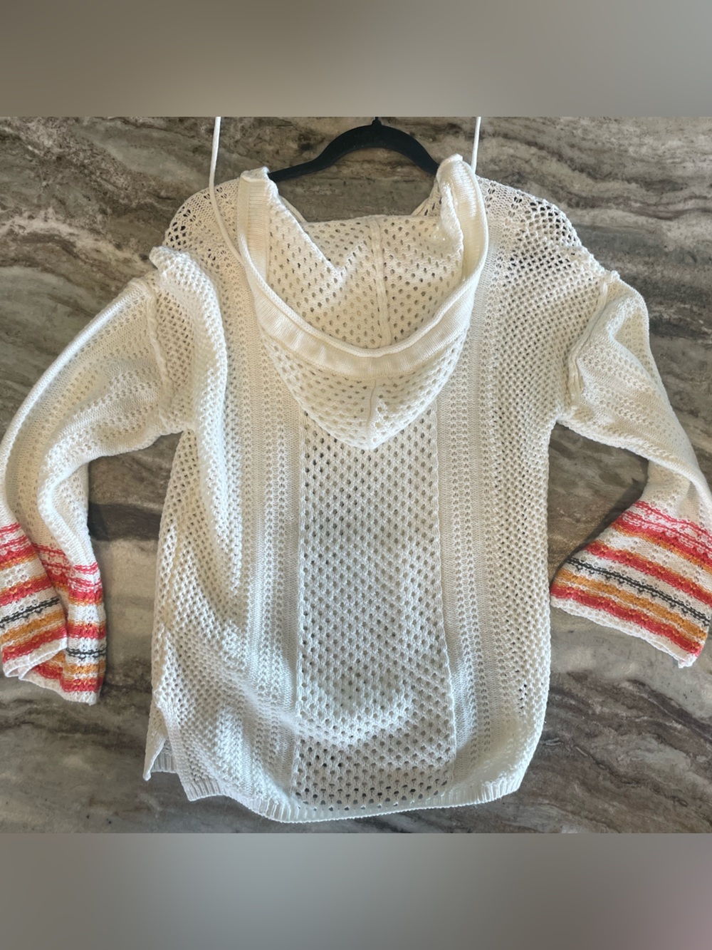 BKE Cream Open-Knit Hooded Sweater